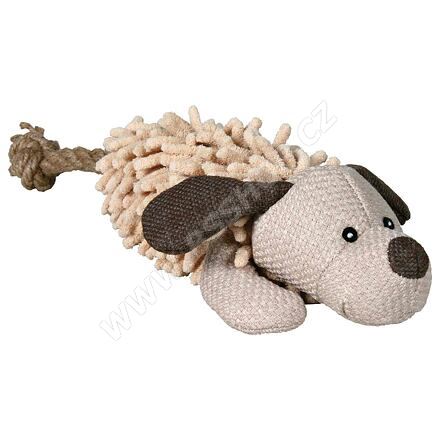 Plyšový pes s ocasem z lana 30 cm
