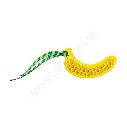 Dentální hračka banán přírodní guma pro štěňata s látkovým střapcem 12 cm HipHop