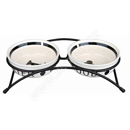 Stojánek s bílými keramickými miskami s kostí 13cm - 2x0,25l Trixie