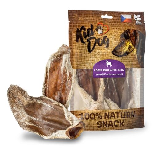 KIDDOG 100% Natural Snack, jehněčí ucho se srstí 12 - 16 cm / 2 ks