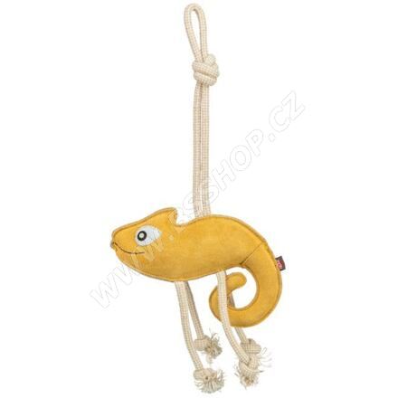 Chamelion - chameleon na laně, 45 cm, hračka pro psy, 100% pravá kůže/lano, žlutá