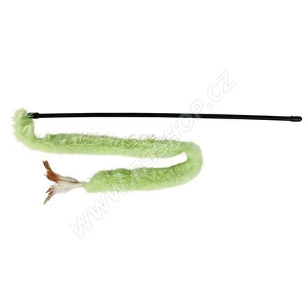 Udička s plyšovým ocasem a peřím 48cm