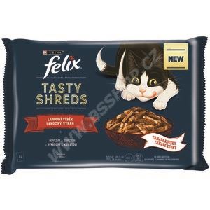 FELIX TASTY SHREDS hovězí a kuře ve šťávě 4x80g