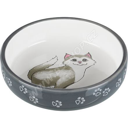 Keramická miska pro kočky s krátkým nosem 0,3l/15cm šedo/bílá