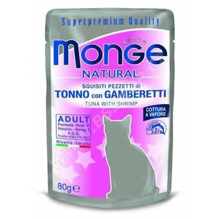 MONGE NATURAL kapsička tuňák a kuře v želé s krevetami pro kočky 80g