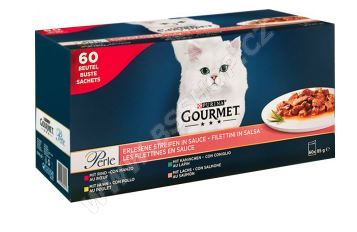 Gourmet Perle hovězí kuře králík losos v omáčce Multipack 60x85g