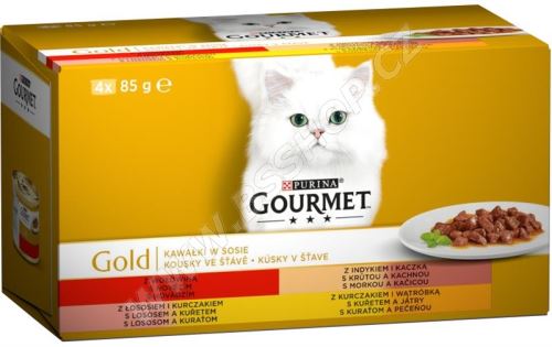 Gourmet Gold cat konzerva Multipack kousky masa ve šťávě 4x85g