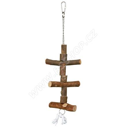 Závěsná hračka z přírodního dřeva pro andulky 40cm