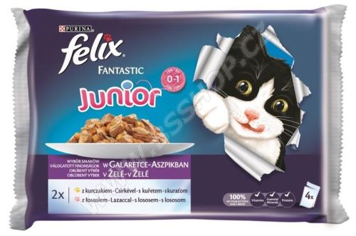 Felix cat kapsička Fantastic Multipack Junior kuře/losos v želé 4x100g