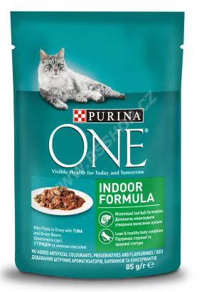 Purina ONE INDOOR minifiletky s tuňákem a zelenými fazolkami ve šťávě 85g (83987192)