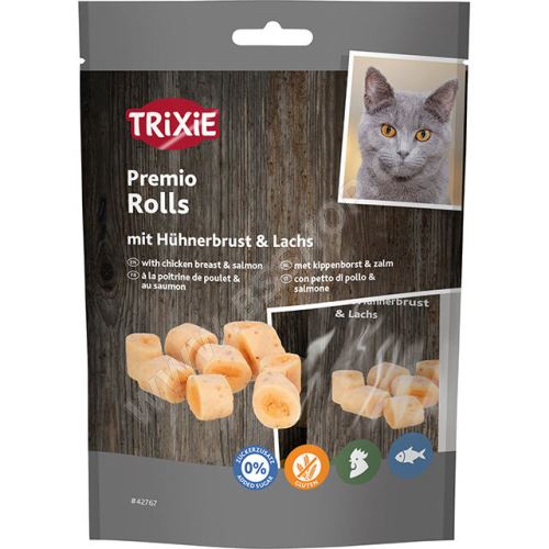 PREMIO Rolls, válečky s kuřecím a lososem,  obsah masa 72 % 50g