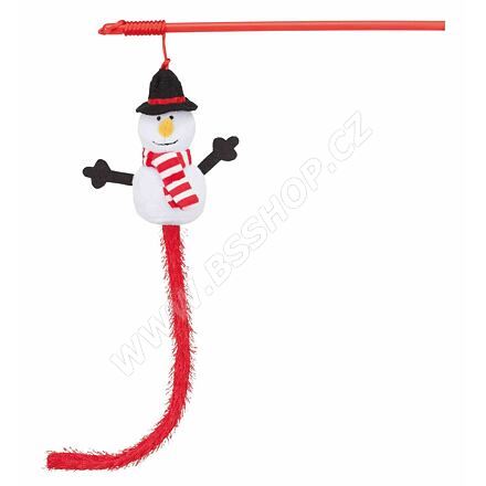 Vánoční hračka pro kočky sněhulák na udici 31cm