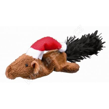 Vánoční plyšová myš/veverka hračka pro kočky 14-17cm