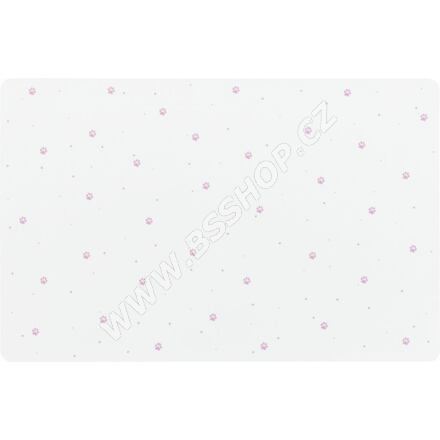 Prostírání pod misky PAW Print, 44 x 28 cm, bílá / růžové ťapky