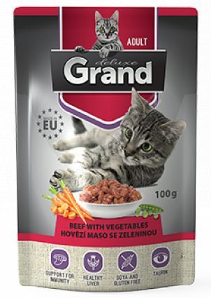 GRAND kapsička kočka deluxe 100% hovězí se zeleninou100g