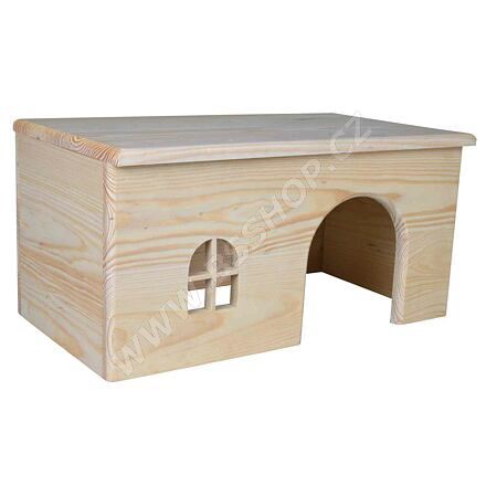 Dřevěný domek s rovnou střechou pro králíky 40 x 20 x 23 cm