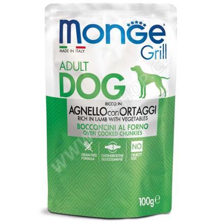 MONGE GRILL kapsička jehněčí se zeleninou pro psy 100g