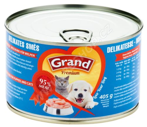 GRAND konzerva štěně, kočka Delikates masová směs 405g