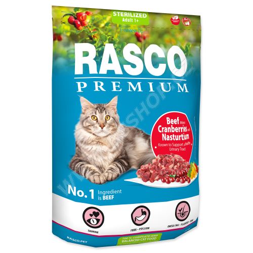 RASCO Premium Cat Kibbles Sterilized, Beef, Cranberries, Nasturtium 400g