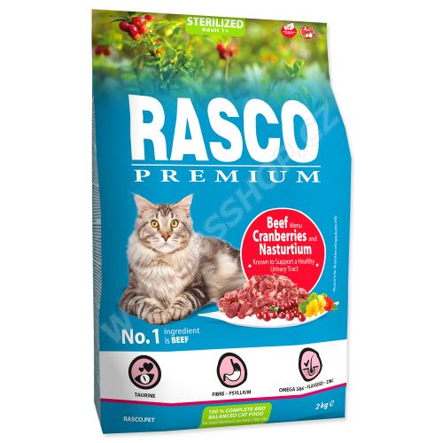 RASCO Premium Cat Kibbles Sterilized, Beef, Cranberries, Nasturtium 2kg
