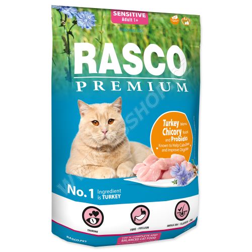 RASCO Premium Cat Kibbles Sensitive, Turkey, Chicory, Root Lactic acid bacteria 400g