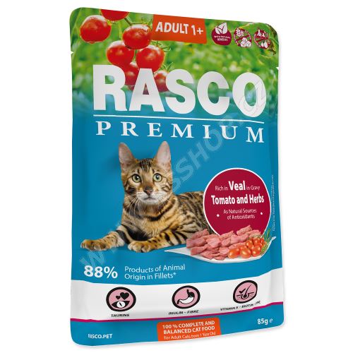 Kapsička RASCO Premium Cat Pouch Adult, Veal, Hearbs