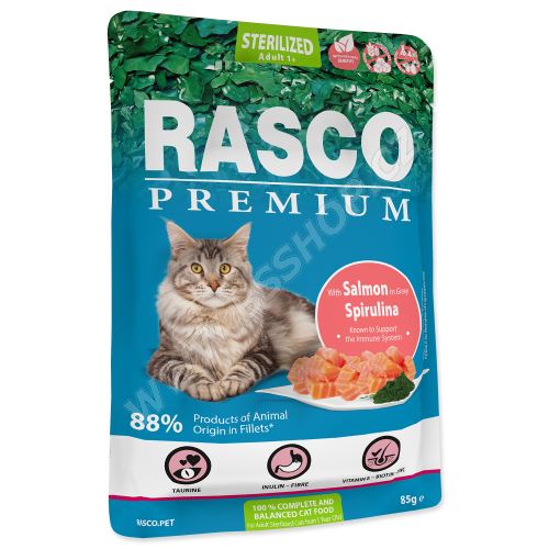 Kapsička RASCO Premium Cat Pouch Sterilized, Salmon, Spirulina