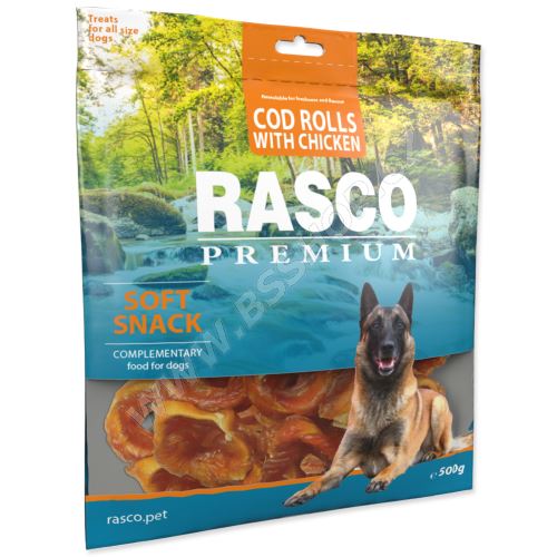 Pochoutka RASCO Premium tresčí rolky obalené kuřecím masem 500g
