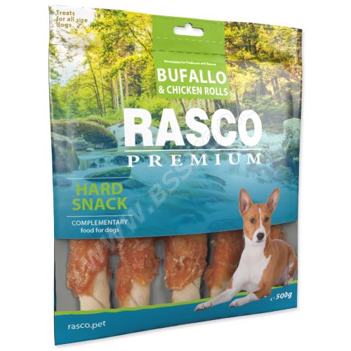Pochoutka RASCO Premium tyčinky bůvolí L vel. obalené kuřecím masem 500g