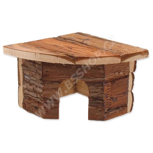 Domek SMALL ANIMAL Rohový dřevěný s kůrou 16x16x11cm