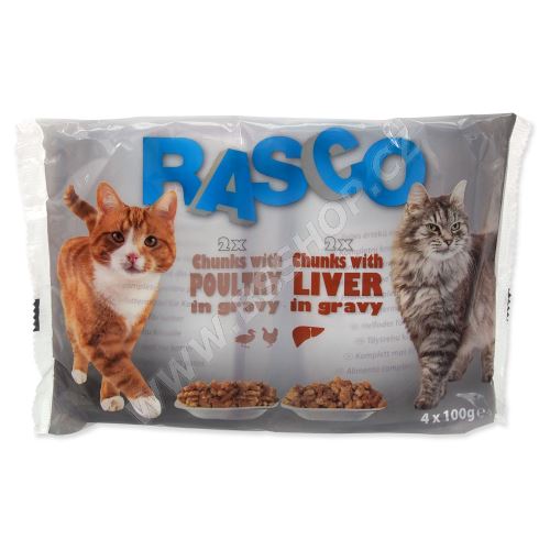 Kapsičky RASCO Cat Multipack s drůbežím/s játry 4x100g