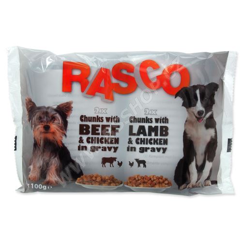 Kapsičky RASCO Dog s kuřecím a hovězím/s jehněčím a kuřecím 4x100g