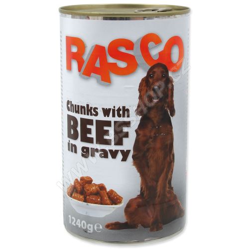Konzerva RASCO Dog hovězí kousky ve šťávě 1240g